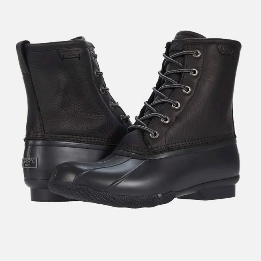 Sperry Size 11.5 M SALTWATER Black on Black Leather Duck Boots New Men's Shoes
